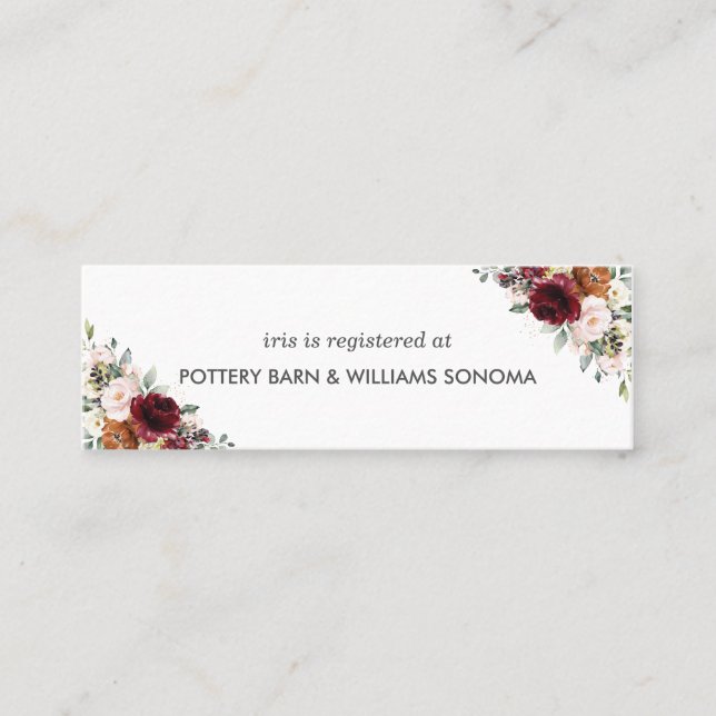 Burgundy Orange Floral Bridal Registry Card Mini (Front)