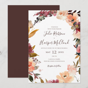 Burgundy Orange Floral Casual Wedding Invitation