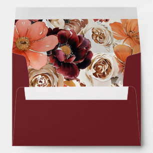 Burgundy Orange Floral Fall Wedding Envelope