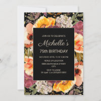 Burgundy Orange Floral Gold Black 75th Birthday