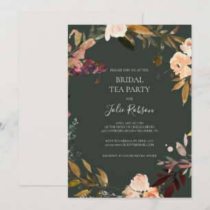 Burgundy Orange Floral   Green Bridal Tea Party Invitation