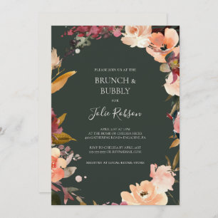 Burgundy Orange Floral   Green Brunch and Bubbly Invitation