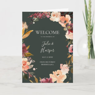 Burgundy Orange Floral Green Folded Wedding Program