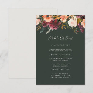 Burgundy Orange Floral Green Schedule of Events Enclosure Card