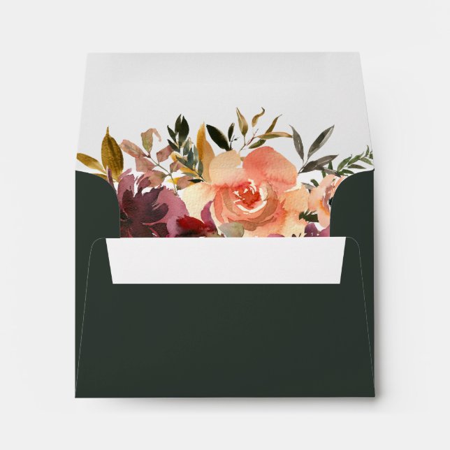 Burgundy Orange Floral | Green Self Addressed RSVP Envelope (Back (Bottom))