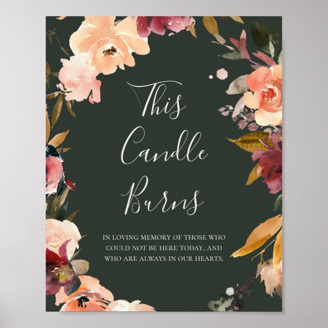 Burgundy Orange Floral | Green This Candle Burns Poster (Front)