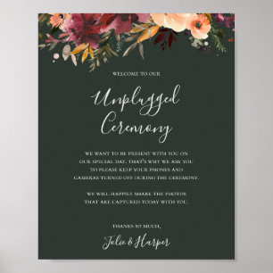 Burgundy Orange Floral Green Unplugged Ceremony Poster