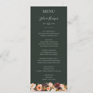 Burgundy Orange Floral   Green Wedding Dinner Menu