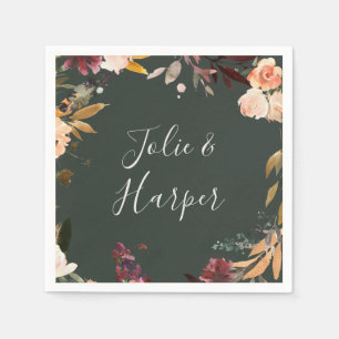 Burgundy Orange Floral   Green Wedding Napkins