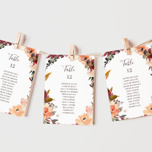 Burgundy Orange Floral Table Number Seating Chart