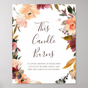 Burgundy Orange Floral This Candle Burns Wedding Poster
