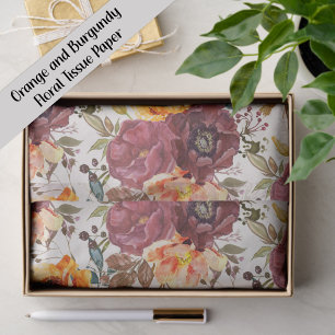 Burgundy Orange Floral  Tissue Paper