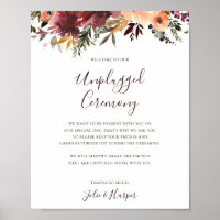 Burgundy Orange Floral Unplugged Ceremony Sign