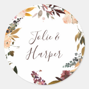 Burgundy Orange Floral Wedding Envelope Seals