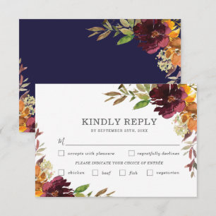 Burgundy Orange Floral Wedding Meal Choice RSVP Card