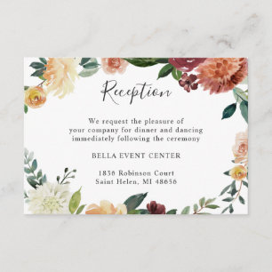 Burgundy Orange Floral Wedding Reception Details C Enclosure Card