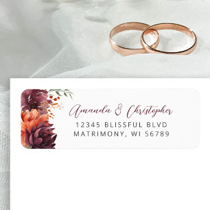 Burgundy Orange Floral Wedding Return Address Return Address Label