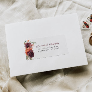 Burgundy Orange Floral Wedding RSVP Address Label