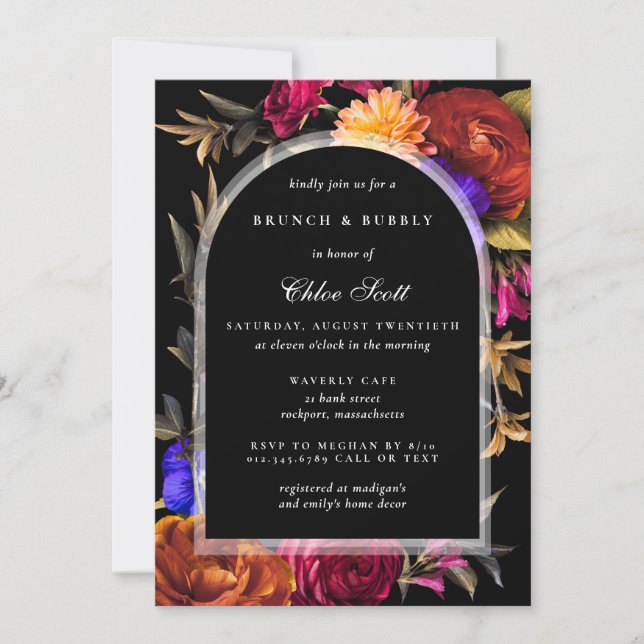 Burgundy Orange Purple Fall Bridal Brunch & Bubbly Invitation (Front)