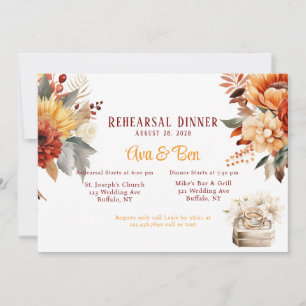Burgundy Orange Wedding Ring Rehearsal Dinner Invitation