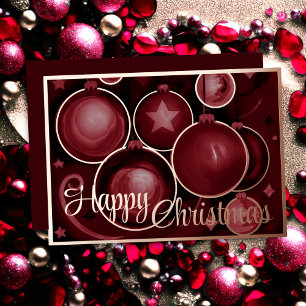 Burgundy Ornaments Happy Christmas Foil Holiday Card