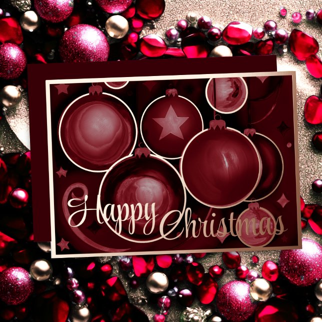 Burgundy Ornaments Happy Christmas Foil Holiday Card (Creator Uploaded)