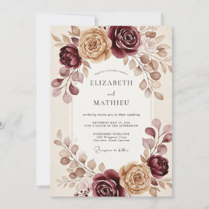 Burgundy Ornate Autumnal Wedding Invitation