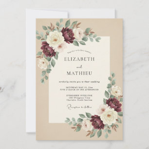 Burgundy Ornate Rustic Wedding Invitation