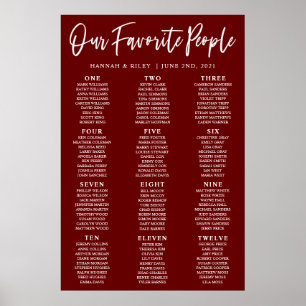 Burgundy Our Favourite People Wedding Seating Char Poster