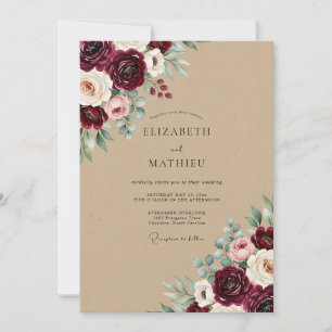 Burgundy Painterly Autumn Wedding Invitation