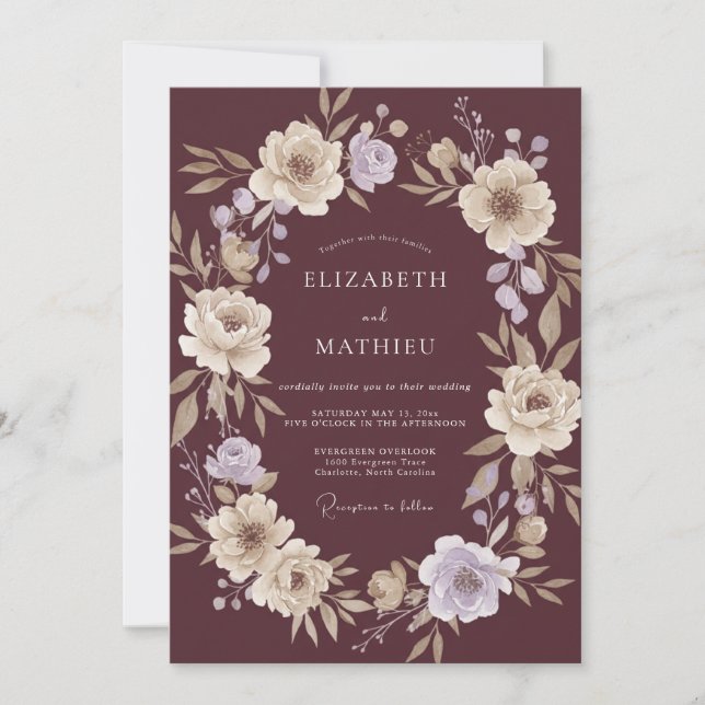 Burgundy Painterly Bloom Flourish Wedding Invitation (Front)