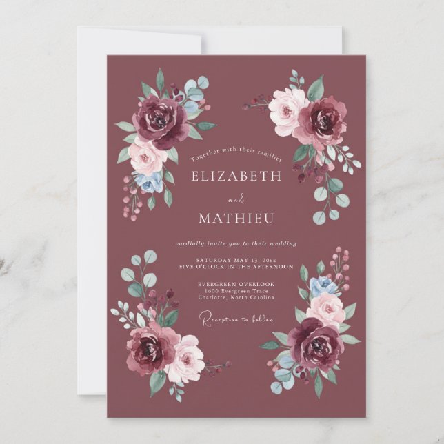 Burgundy Painterly Enchantment Wedding Invitation (Front)