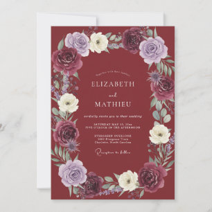Burgundy Painterly Floral Arch Wedding Invitation