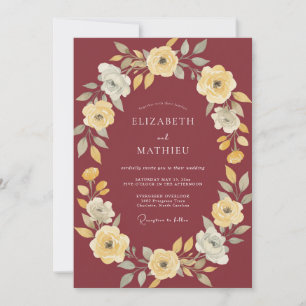 Burgundy Painterly Floral Garland Wedding Invitation