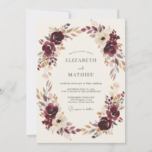 Burgundy Painterly Flourish Romance Wedding Invitation