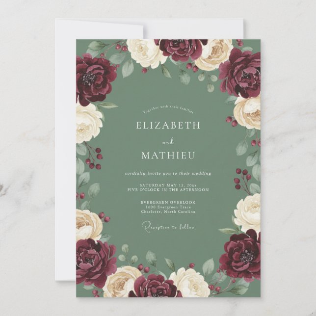 Burgundy Painterly Romance Wedding Invitation (Front)