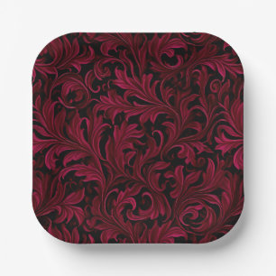 Burgundy Paisley Wedding Paper Plate