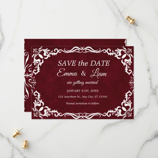 Burgundy Papel Picado Mexican Wedding  Save The Date (Front/Back In Situ)
