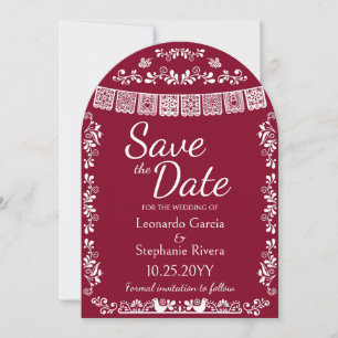 Burgundy Papel Picado Wedding Save the Date Arch Invitation
