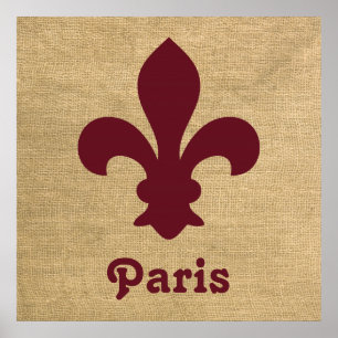 Burgundy Parisian Moods Fleur de Lys Poster