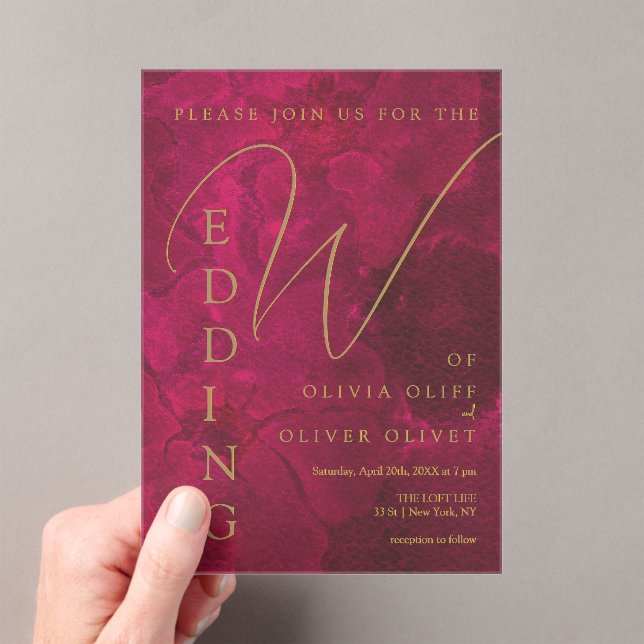 Burgundy Passion Wedding Acrylic Invitations (Insitu (Handheld))