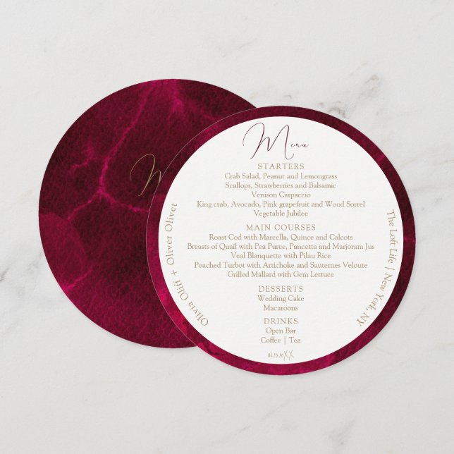 Burgundy Passion Wedding Circle Menu (Front/Back)