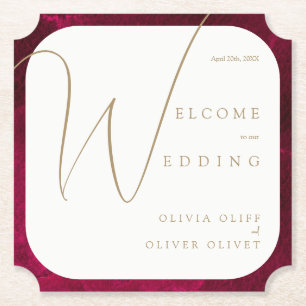 Burgundy Passion Wedding Paper Coaster