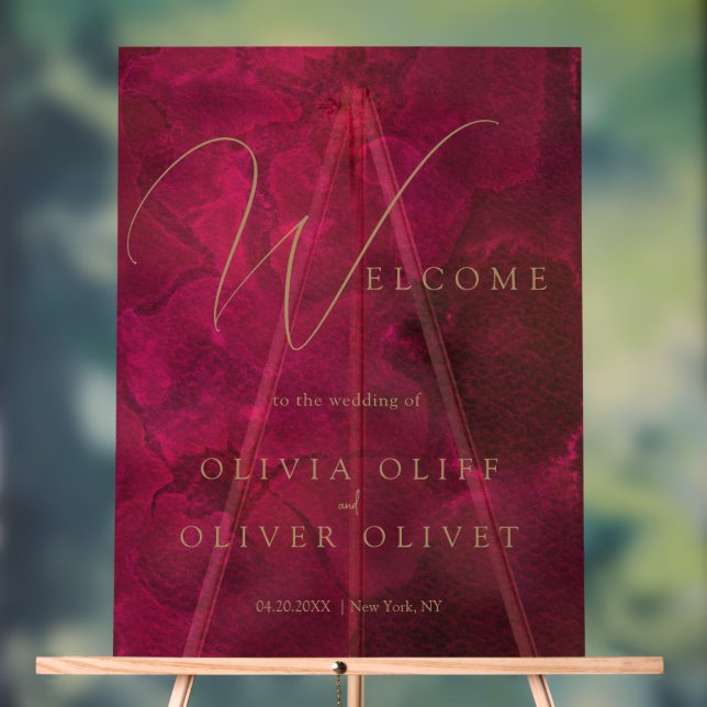 Burgundy Passion Wedding Welcome  Acrylic Sign (Neutral)