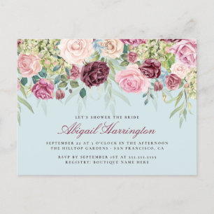 Burgundy & Pastel Watercolor Floral Bridal Shower Invitation Postcard