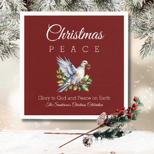 Burgundy Peace Dove Holly Christian Christmas Napkin