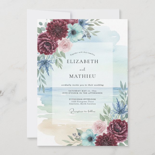 Burgundy Peaceful Seaside Wedding Invitation (Front)