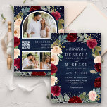 Burgundy Peach Floral Navy Blue QR Code Wedding Invitation<br><div class="desc">Amaze your guests with this elegant wedding invite featuring beautiful flowers and modern typography with QR Code for online RSVP. Simply add your event details on this easy-to-use template and adorn this card with your favourite photos to make it a one-of-a-kind invitation.</div>
