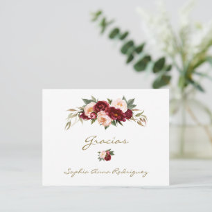 Burgundy Peach Floral Spanish Baby Shower Gracias  Postcard