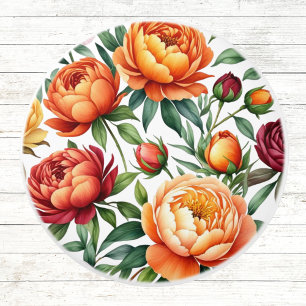 Burgundy Peach Flowers Peony Floral Pattern Ceramic Knob